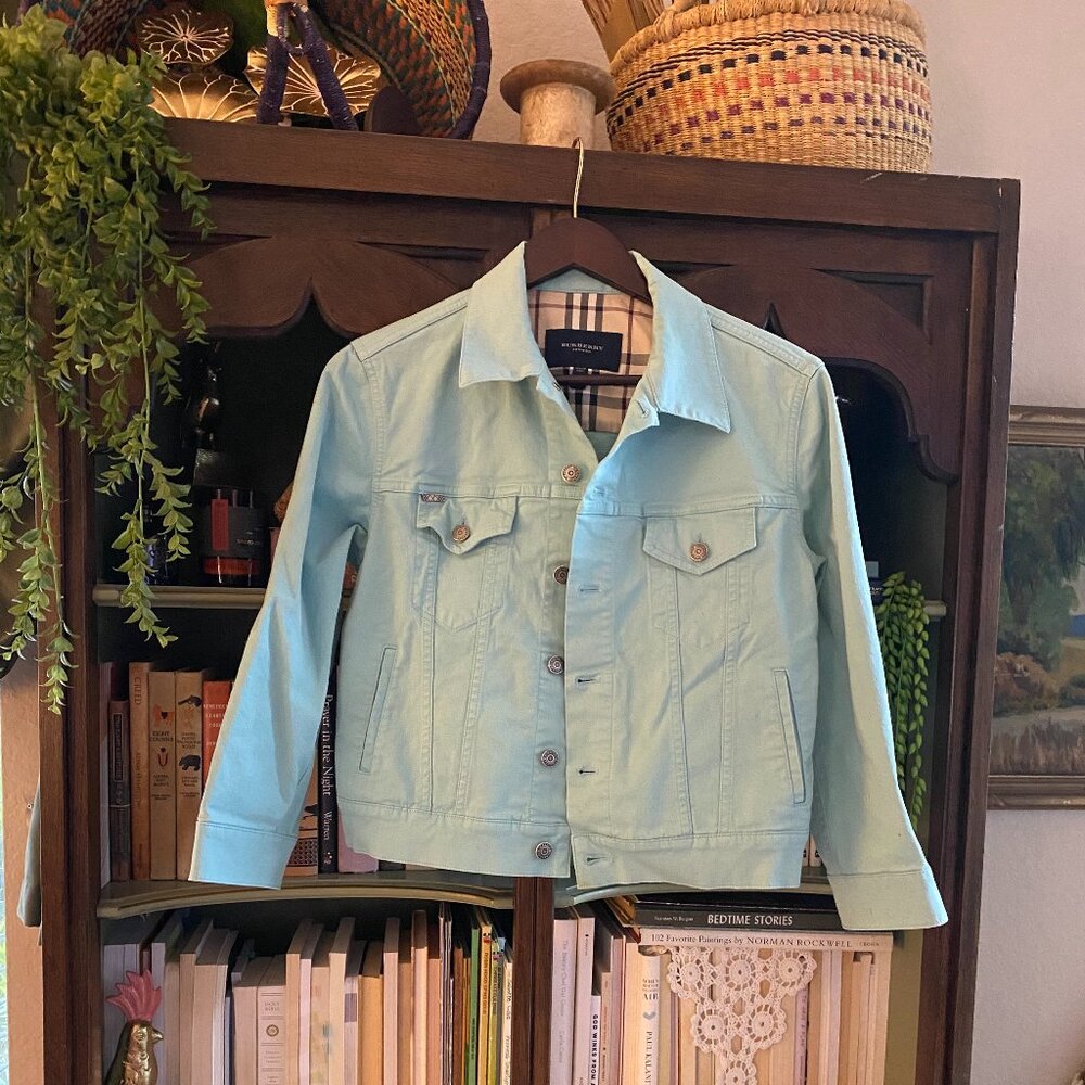 Burberry London Aqua Blue Denim Jacket – Nova Check Lining – Made in Italy – US